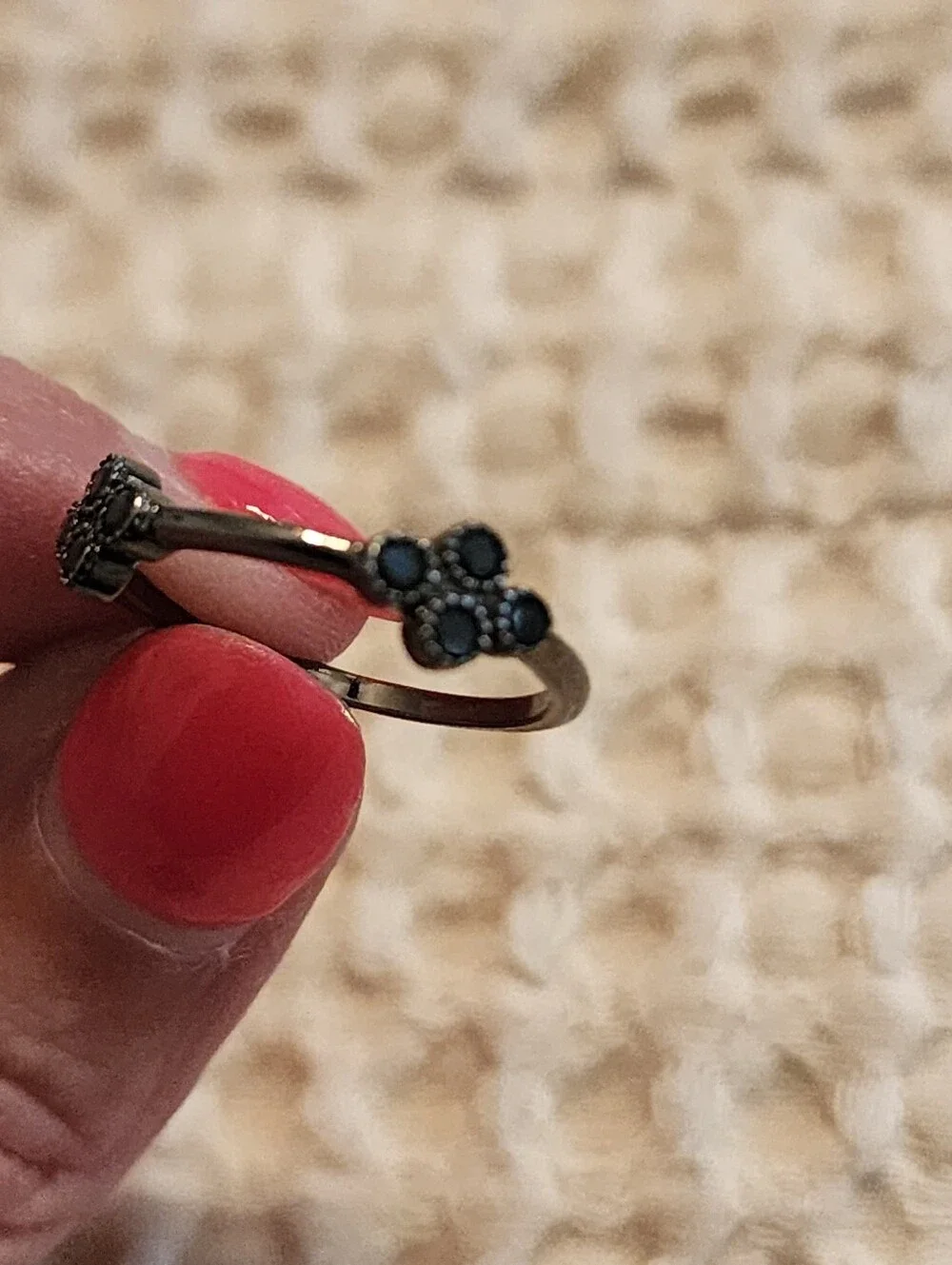 Freida Rothman Black Crystal Flower Stations Stacking Ring Sz 7